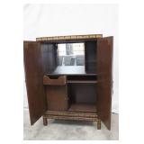 Vintage Asian-Style Wood Cabinet with Gilt Scenic Design