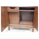 Vintage Asian-Style Wood Cabinet with Gilt Scenic Design