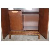 Vintage Asian-Style Wood Cabinet with Gilt Scenic Design