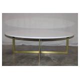 Modern Round Coffee Table with White Stone Top and Gold Metal Base
