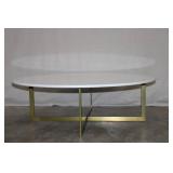 Modern Round Coffee Table with White Stone Top and Gold Metal Base