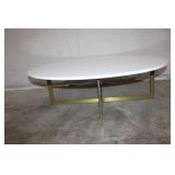 Modern Round Coffee Table with White Stone Top and Gold Metal Base