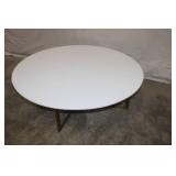 Modern Round Coffee Table with White Stone Top and Gold Metal Base