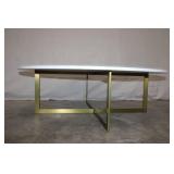 Modern Round Coffee Table with White Stone Top and Gold Metal Base