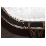 Antique Upholstered Bench with Scroll Arms and Decorative Bolsters