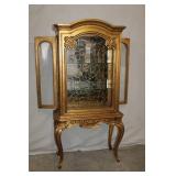 Antique Gilded Glass Display Cabinet with Ornate Detailing