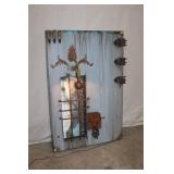 Industrial Mixed Media Wall Art Panel with Mechanical Elements and Lighting