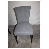Round Metal Dining Table with 6 Upholstered Gray Chairs