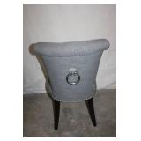 Round Metal Dining Table with 6 Upholstered Gray Chairs
