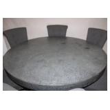 Round Metal Dining Table with 6 Upholstered Gray Chairs