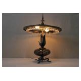 Vintage Art Deco Glass and Metal Table Lamp with Crystal Accents