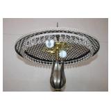 Vintage Art Deco Glass and Metal Table Lamp with Crystal Accents