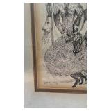 Framed Pen and Ink Drawing Signed by Artist 1976, 12.5 x 16 in
