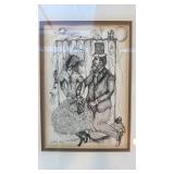 Framed Pen and Ink Drawing Signed by Artist 1976, 12.5 x 16 in