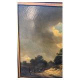 Antique Framed Landscape Oil Painting with Cottage Scene, 28 x 21.5 in