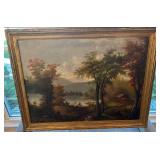 Large Framed Landscape Oil Painting, 43x33 Inches, Unsigned