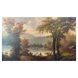Large Framed Landscape Oil Painting, 43x33 Inches, Unsigned