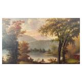 Large Framed Landscape Oil Painting, 43x33 Inches, Unsigned