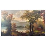Large Framed Landscape Oil Painting, 43x33 Inches, Unsigned