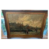 Large Framed Oil Painting Signed Impressionist Cityscape 27.5x39.5