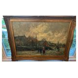 Large Framed Oil Painting Signed Impressionist Cityscape 27.5x39.5