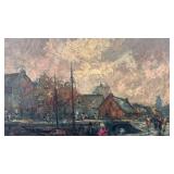 Large Framed Oil Painting Signed Impressionist Cityscape 27.5x39.5