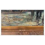 Large Framed Oil Painting Signed Impressionist Cityscape 27.5x39.5