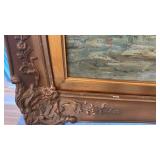 Large Framed Oil Painting Signed Impressionist Cityscape 27.5x39.5