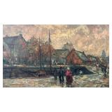 Large Framed Oil Painting Signed Impressionist Cityscape 27.5x39.5