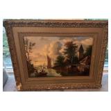 Framed Landscape Oil Painting with Ornate Frame, 28.5 x 22 Inches