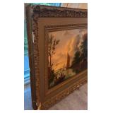 Framed Landscape Oil Painting with Ornate Frame, 28.5 x 22 Inches