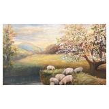 Original Framed Oil Painting by A. Reali - Sheep Landscape, 26 x 30 in