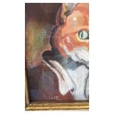 Framed Cat Portrait Painting Signed Leete 16.5x18.5