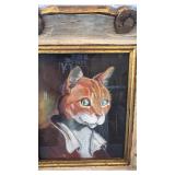 Framed Cat Portrait Painting Signed Leete 16.5x18.5