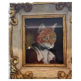 Framed Cat Portrait Painting Signed Leete 16.5x18.5