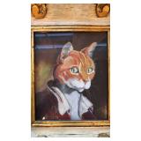 Framed Cat Portrait Painting Signed Leete 16.5x18.5