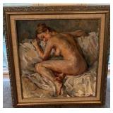 Framed 21 x 23 Signed Nude Oil Painting by O. Bawinski