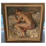 Framed 21 x 23 Signed Nude Oil Painting by O. Bawinski