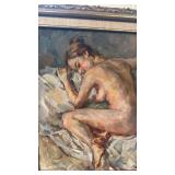 Framed 21 x 23 Signed Nude Oil Painting by O. Bawinski