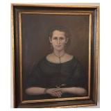 Antique Portrait of Woman Oil on Canvas in Ornate Frame 35.5x29.5
