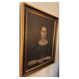 Antique Portrait of Woman Oil on Canvas in Ornate Frame 35.5x29.5