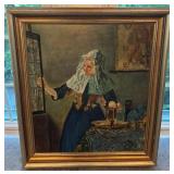 Framed Dutch Genre Scene Oil Painting uns igned 19x22 Art 27x23.75 Frame