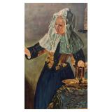 Framed Dutch Genre Scene Oil Painting uns igned 19x22 Art 27x23.75 Frame