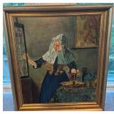 Framed Dutch Genre Scene Oil Painting uns igned 19x22 Art 27x23.75 Frame