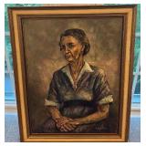 Jeanne Van Signed Framed Oil Portrait Painting of Seated Woman