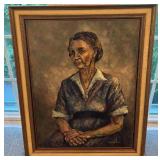 Jeanne Van Signed Framed Oil Portrait Painting of Seated Woman