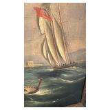 Unsigned 24x20 Framed Vintage Maritime Oil Painting with Boats