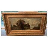 Antique Framed Landscape Painting on Board 24 x 14 Unsigned