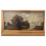 Antique Framed Landscape Painting on Board 24 x 14 Unsigned