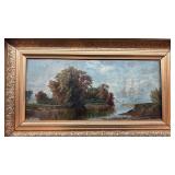 Antique Framed Landscape Painting on Board 24 x 14 Unsigned